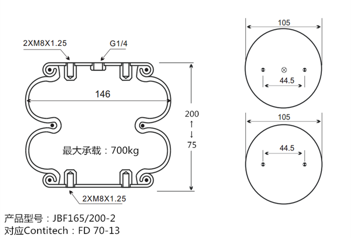 JBF165-200-2型氣囊式氣缸